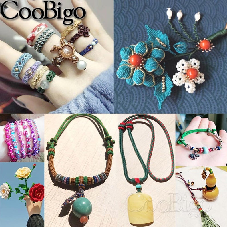Braided Jewelry Cord Chinese Knot Beading Thread Tassels Nylon Cord Kumihimo String DIY Bracelet Necklace Jewelry Making #FJA083-C(Mixs) image 6
