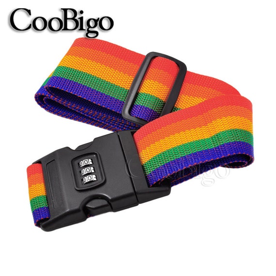 bagageriemen 2 stks Rainbow Color Bagage Strap Cross Riem Verpakking Verstelbare Reiskoffer Wachtwoord Lock Buckle Bagage Bagage Riemen bagageband (Color : With lock No lock, Size : One size