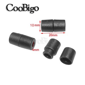 May include: Three black plastic cord end stoppers. The stoppers are 20 mm long, 10 mm wide, and 4 mm in diameter. CooBigo is printed on the image.