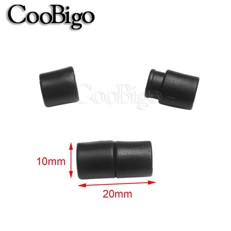 May include: Three black plastic cord end stoppers. The stoppers are 10mm in diameter and 20mm in length.