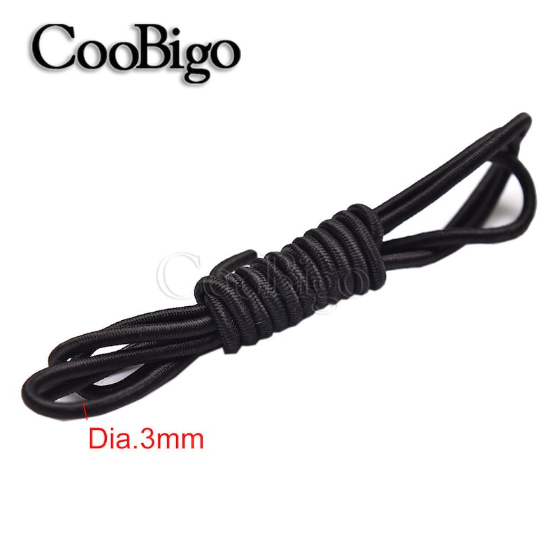 May include: Black elastic cord, 3 mm in diameter, coiled and ready to use. CooBigo.