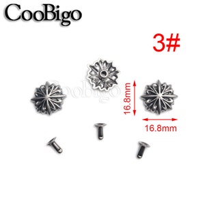 May include: Silver metal star-shaped studs with a diameter of 1.68 inches. The studs are shown with their corresponding posts. The image also includes the text "3#" and "CooBigo".
