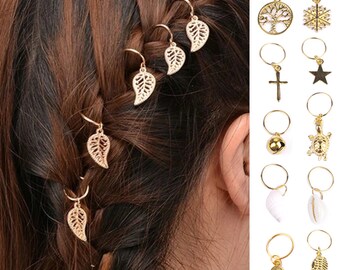 Dreadlocks Hair Ring Hip Hop Braid Cuff Hair Decoration Charms Hairpin Dreads Clips Hair Pendant Adjust DIY Necklace Jewelry #FJA093-1~12