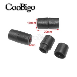 May include: Three black plastic cord end stoppers. The stoppers are 20 mm long, 10 mm wide, and 4 mm in diameter. CooBigo is printed on the image.