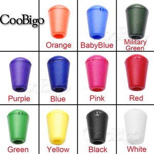 May include: Assortment of 10 colorful plastic cord ends in various colors including orange, baby blue, military green, purple, blue, pink, red, green, yellow, black, and white.
