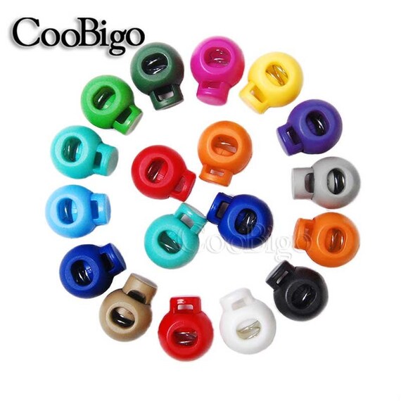 20 Pack Plastic Cord Locks for Paracord, Drawstring Clip Elastic Shoelace  String Lock Double Hole Fastener Toggle Spring Cord Stopper for Gloves