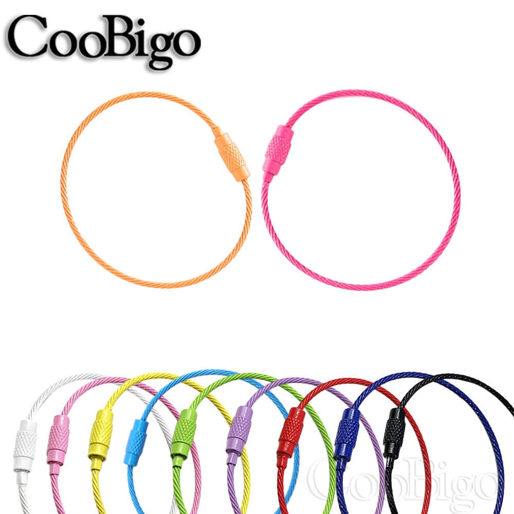 Screw Clasps Cables Stainless Steel Wire Hoop Clasp Color Coated Keychain Key Ring Holders Luggage Loops Dia 1.5mm