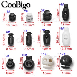Cord Lock Plastic Stopper Cord End Toggle Clip Buckle Black&White Paracord Shoelace Sportswear Rain Clothing Rope Accessories
