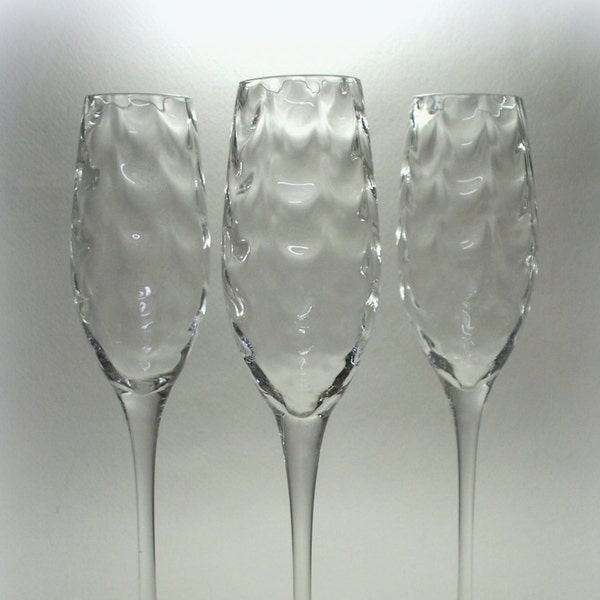 Draped Optic Loop Champagne Flutes Hand Blown Glass Stemware (Set of 5)