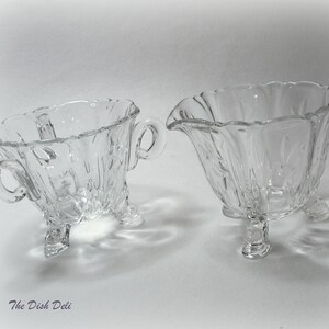 Heisey Barcelona Sugar and Creamer Bowl Dolphin Footed Toed Cut Crystal Vintage Mid Century