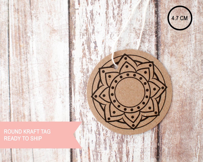 25pcs Mandala 4 round circle small tags ready to ship brown kraft card stock