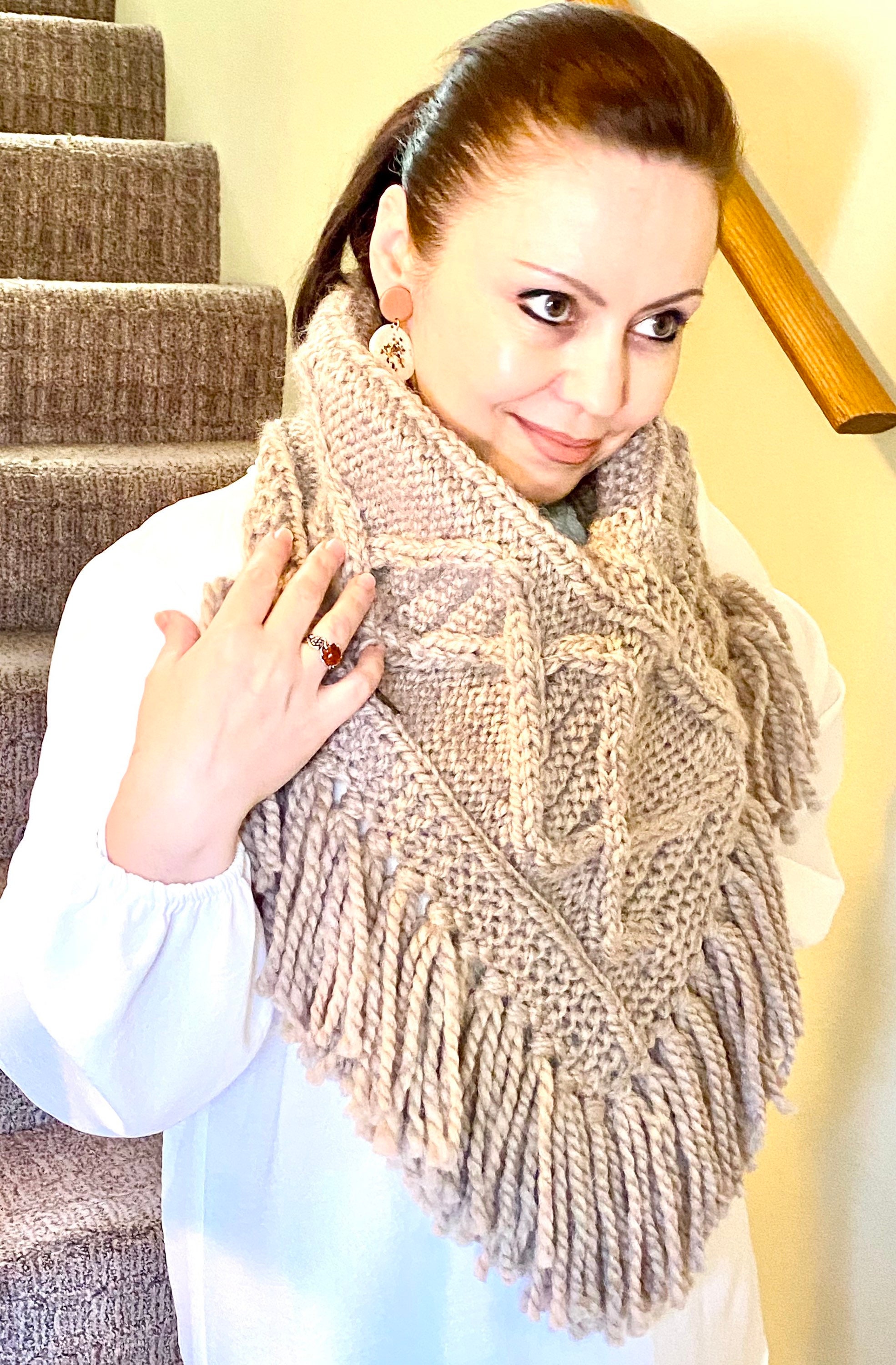Taupe/gray Knitted Neck and Chest Warmer With DNA Pattern Etsy