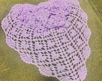 Lilac Shawl with Heart Pattern Stitches