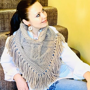Taupe/Gray Knitted Neck and Chest Warmer with DNA Pattern