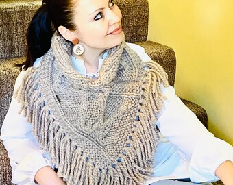 Taupe/Gray Knitted Neck and Chest Warmer with DNA Pattern