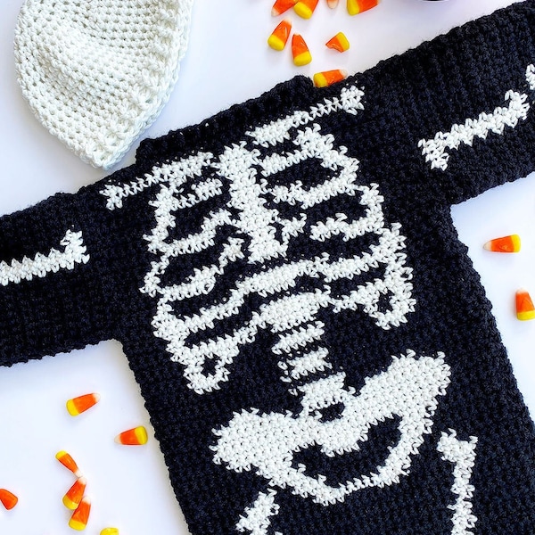 CROCHET PATTERN, Skeleton Baby Costume Crochet Pattern, Spooky Skeleton Baby Costume Pattern, Halloween Costume Pattern - PDF Download