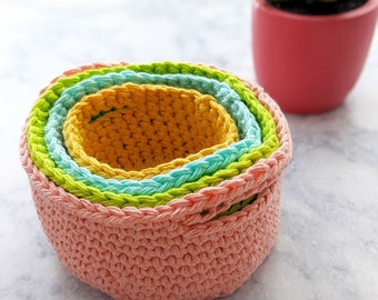 CROCHET PATTERN, Crochet Mini Basket Pattern, Crochet Mini Nesting Baskets Set Pattern, PDF Pattern Download
