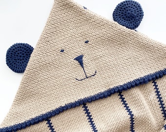 CROCHET PATTERN, Crochet Baby Blanket Pattern, Hooded Bear Baby Blanket Pattern - PDF Pattern