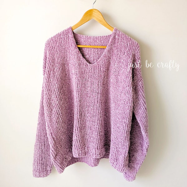 KNITTING PATTERN, Velvet Slouchy V-Neck Knit Sweater Pattern PDF Download