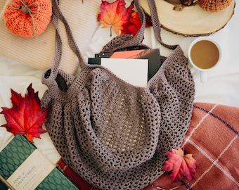 Fall Bookshop Market Bag Crochet Pattern | Cozy Reusable Tote Pattern