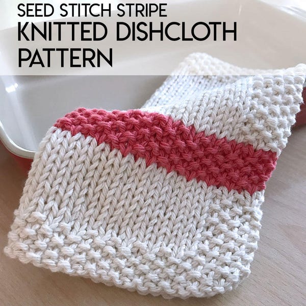 KNITTING PATTERN, Seed Stitch Stripe Knitted Dishcloth Pattern, Knit Dishcloth Pattern, Knit Washcloth Pattern - Printable PDF Download