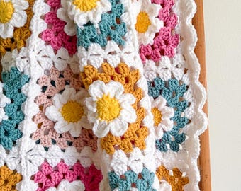 3D Daisy Crochet Blanket Pattern, Beginner Flower Granny Square Afghan, Baby and Throw, pdf