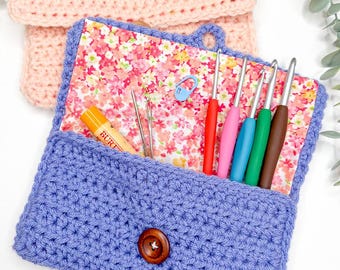 Crochet Hook Case Pattern & Video, Lined Crocheted Notions Hook Organizer Pouch, Beginner, Pdf