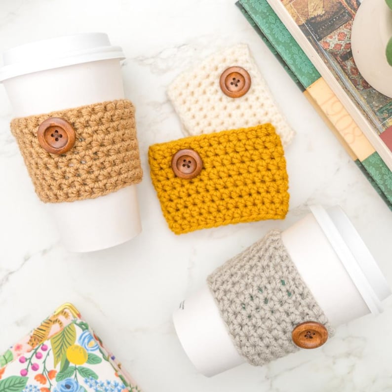 Crochet Cup Cozy Pattern for Beginners, Easy To-Go Cup Sleeve, PDF image 1