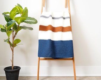 CROCHET PATTERN, Moss Stitch Crochet Blanket Pattern, Modern Stripe Throw