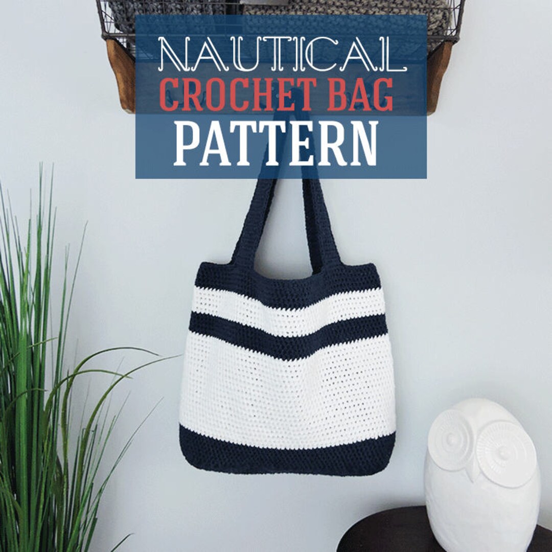 Crochet Nautical Tote Bag Pattern | Coastal Beach Bag for Beginners - Etsy
