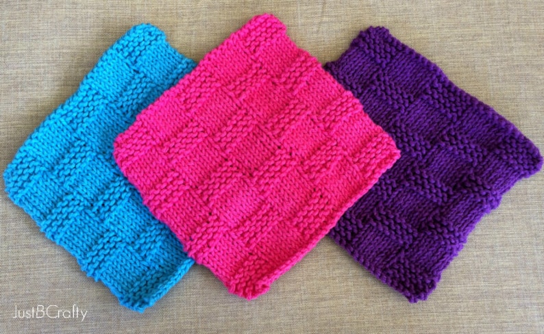 KNITTING PATTERN Knit Basket Weave Dishcloth Pattern ...