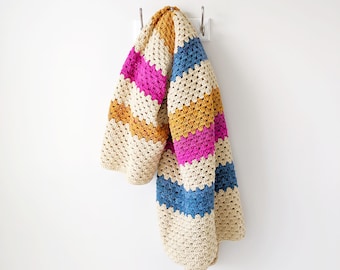 CROCHET PATTERN, Granny Stripe Throw Crochet Pattern, Crochet Granny Blanket Pattern, Stash Busting Granny Stripe Throw Pattern PDF Download