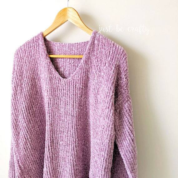 KNITTING PATTERN, Velvet Slouchy V-neck Knit Sweater Pattern PDF