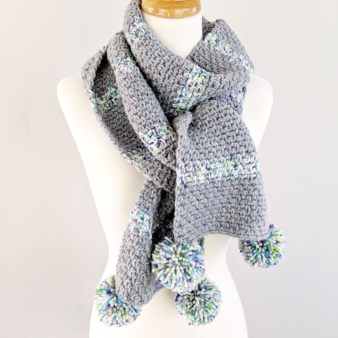 Easy Crochet Scarf With Pom Poms, PDF Digtial Download and Video ...