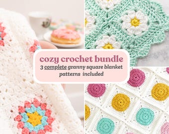 Granny Square Blanket Crochet Pattern Bundle: Daisy, Circle, Raspberry (PDF Patterns)