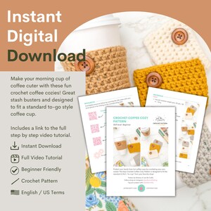 Crochet Cup Cozy Pattern for Beginners, Easy To-Go Cup Sleeve, PDF image 2