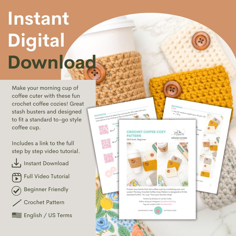 Crochet Cup Cozy Pattern for Beginners, Easy To-Go Cup Sleeve, PDF image 2
