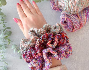 Beginner Crochet Scrunchie Pattern, Oversized Hair Accessory, Video Tutorial and Pdf