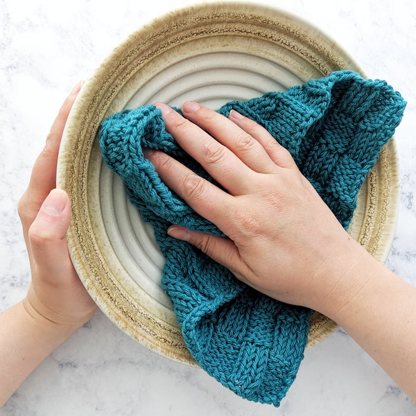 KNITTING PATTERN, Knitted Dishcloth Pattern, Checkered Waves Dishcloth Pattern, Simple Knitted Dishcloth Pattern - PDF Download