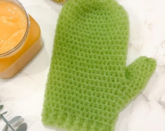 Crochet Exfoliating Mitt For Bath and Shower Pattern & Video, Easy Body Scrub Gloves, Pdf