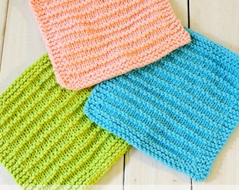 Knitted Dishcloth Pattern, Easy Garter and Stockinette Dishcloths, Beginner Knit Farmhouse Washcloth, Pdf