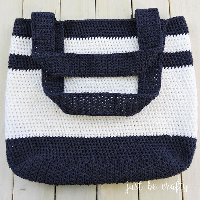 Crochet Nautical Tote Bag Pattern | Coastal Beach Bag for Beginners - Etsy