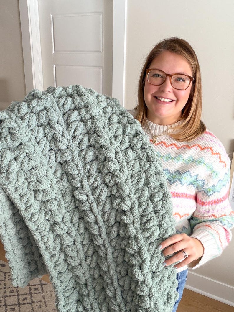 Jumbo Chunky Crochet Blanket Pattern and Video, Beginner Easy Throw, 2 ...