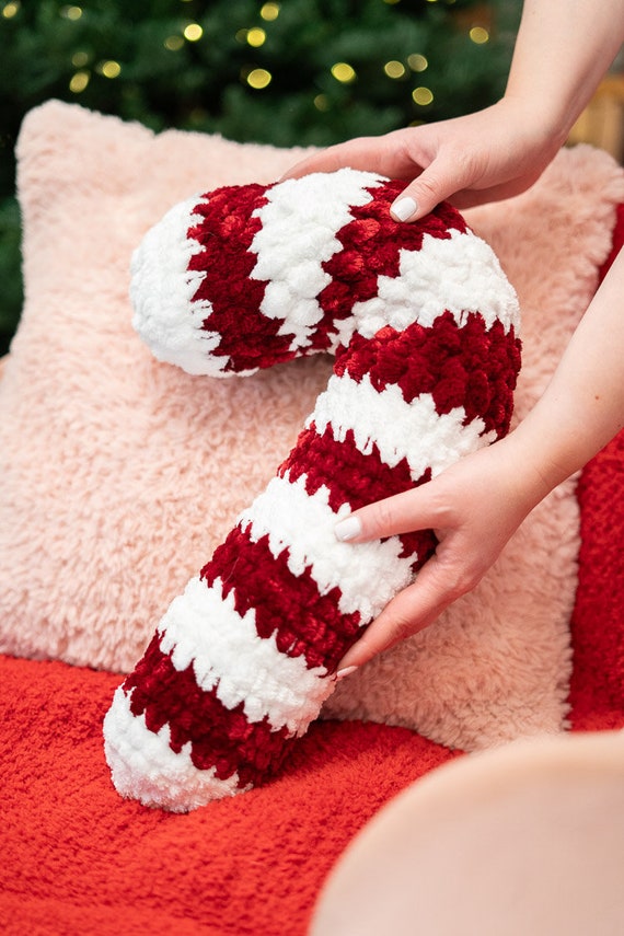 Accessoire Déco Salon Noël Coussin Décoratif En Forme De Canne De Bonbon (Sucre D'Orge) - Environ 35 Cm, En Polyester, Pour Noël Coussin Canne De Noël