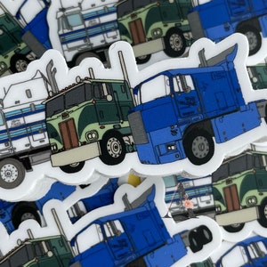 Semi truckers, cab over trucks, 18 wheelers, 3”inches Sticker, laptop, iPad, phone, scrapbooking, collection, fun, semi, waterproof, working
