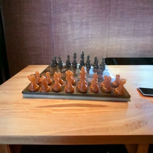 Chess / Checkers board, chameleon shades with Matt black, custom color , comes with chess pieces