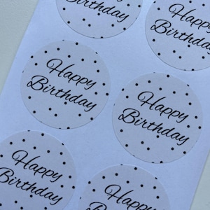 24 autocollants « Happy Birthday » - Pois - Joints d'enveloppe, emballage cadeau, étiquette cadeau, fabrication de cartes, scrapbooking, cadeaux, sac à sucettes