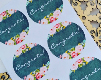 24 Congrats! stickers - Envelope seals, gift tag, giftwrapping, card making, lolly bag, favour bag