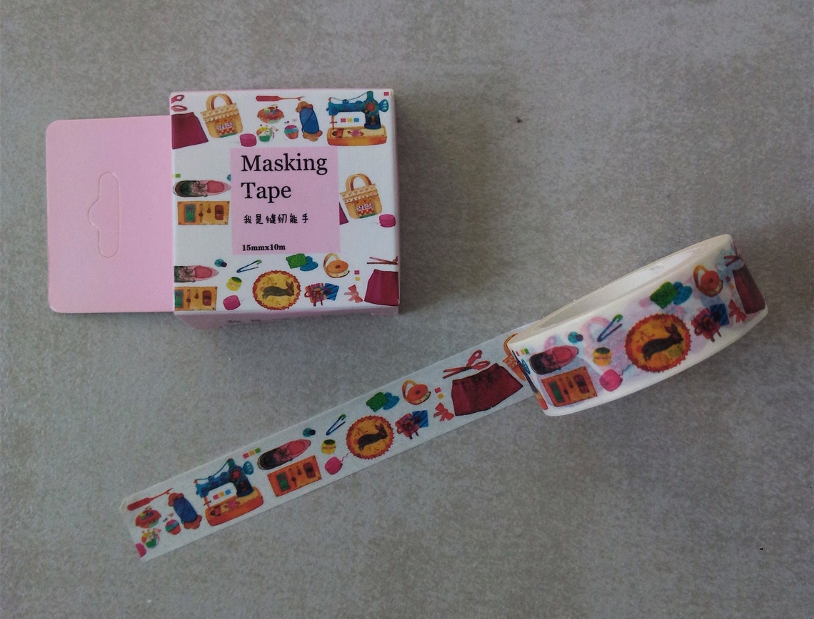 Sewing-themed washi tape 15mm wide x 10m long Cardmaking | Etsy
