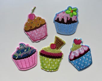 Cupcake Embroidered Applique Iron On Patch - Pack of 5